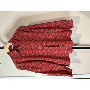 Alia Petite Women's Red Floral Button-Up Blouse Size 12